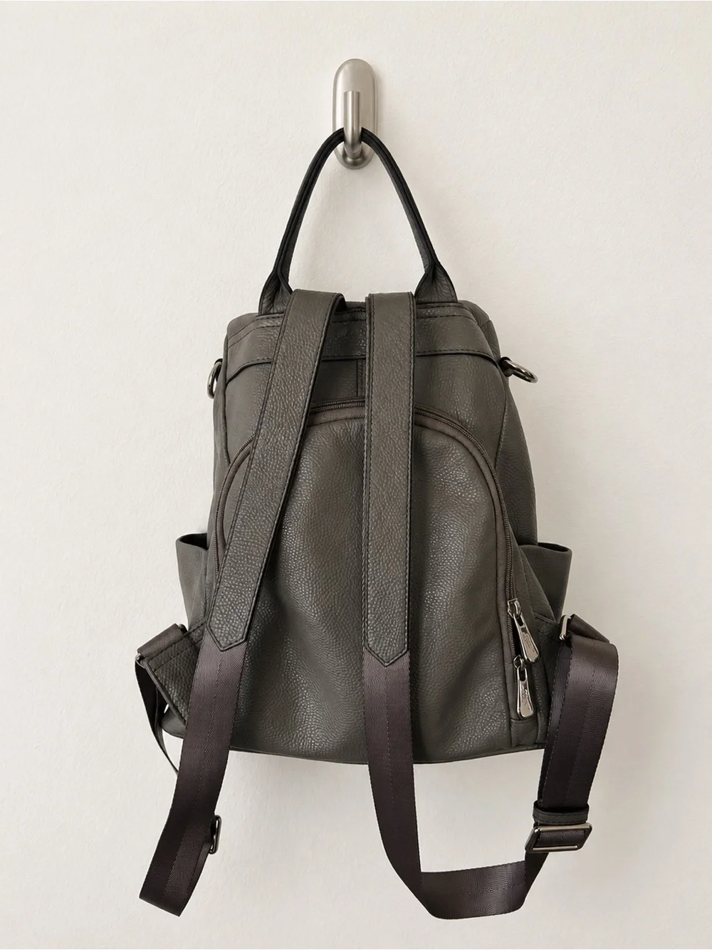 S-ZONE Leather Backpack Purses for Women Antitheft Bag - Medium - Grey